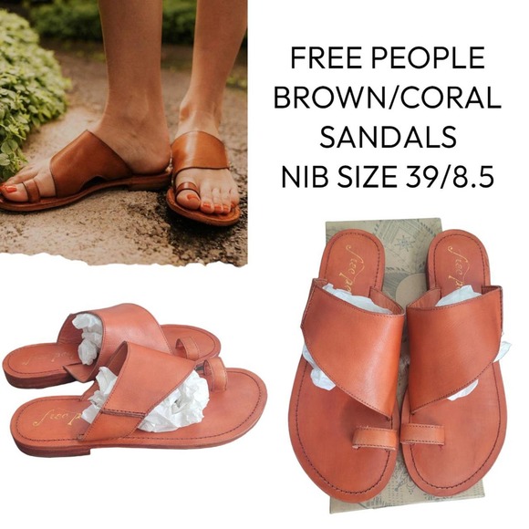 FREE PEOPLE ORANGE/BROWN SLIP ON LEATHER SANDALS SIZE 8.5 NIB - Picture 1 of 2